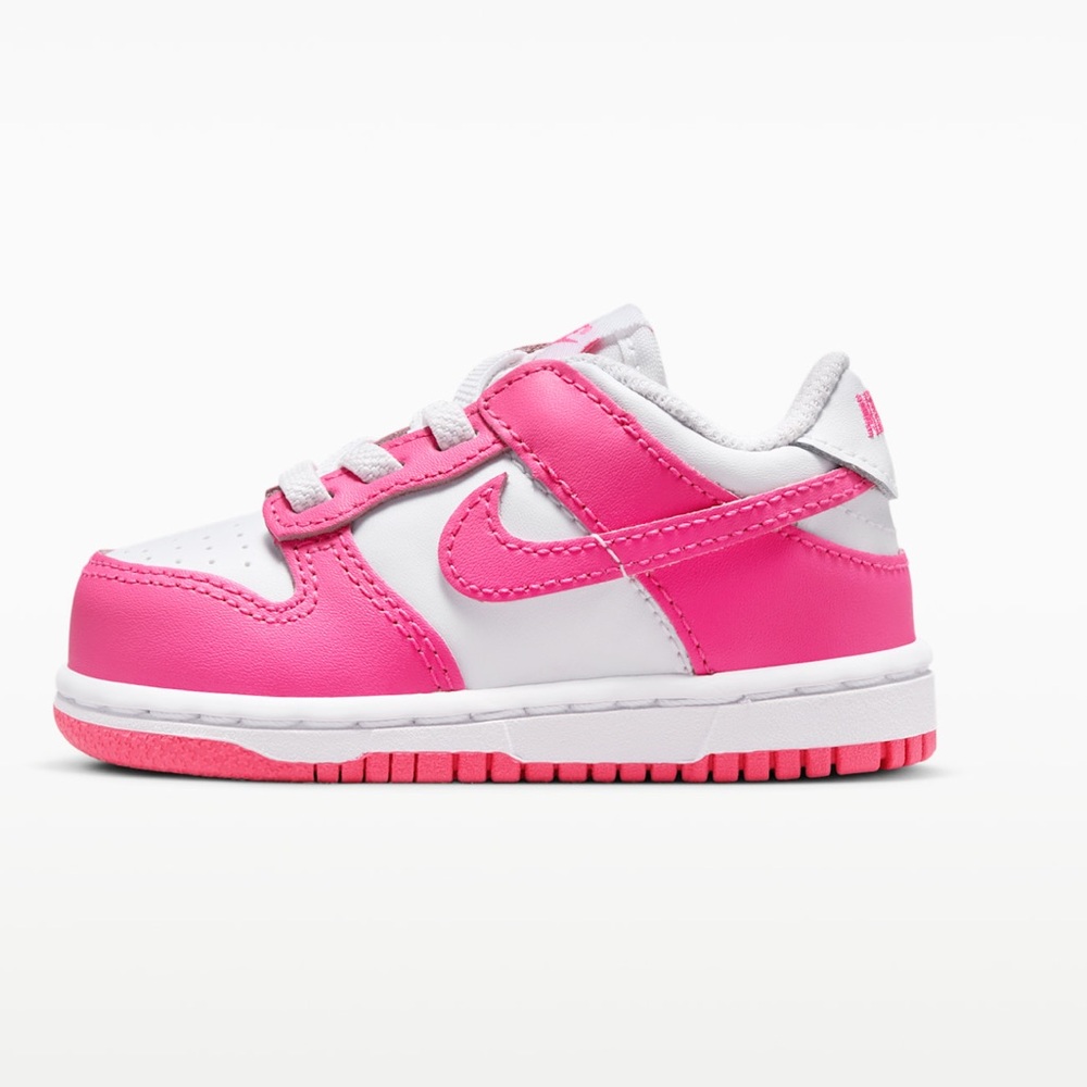 Baby Girl Nike Dunk Low Shoes White/Pink/Laser Fuchsia. Like new. Size 6